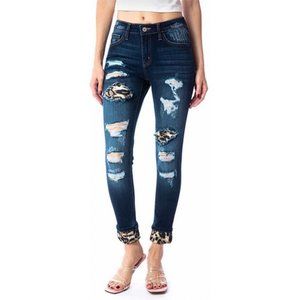 Leopard Patch Mid Rise Super Skinny KanCan Jeans